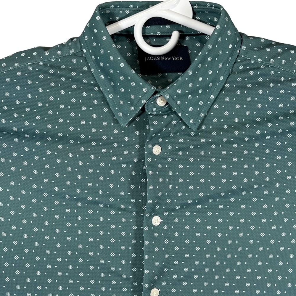 JACHS New York Mens Green Geometric Print Short Sleeve Button Down Shirt Medium